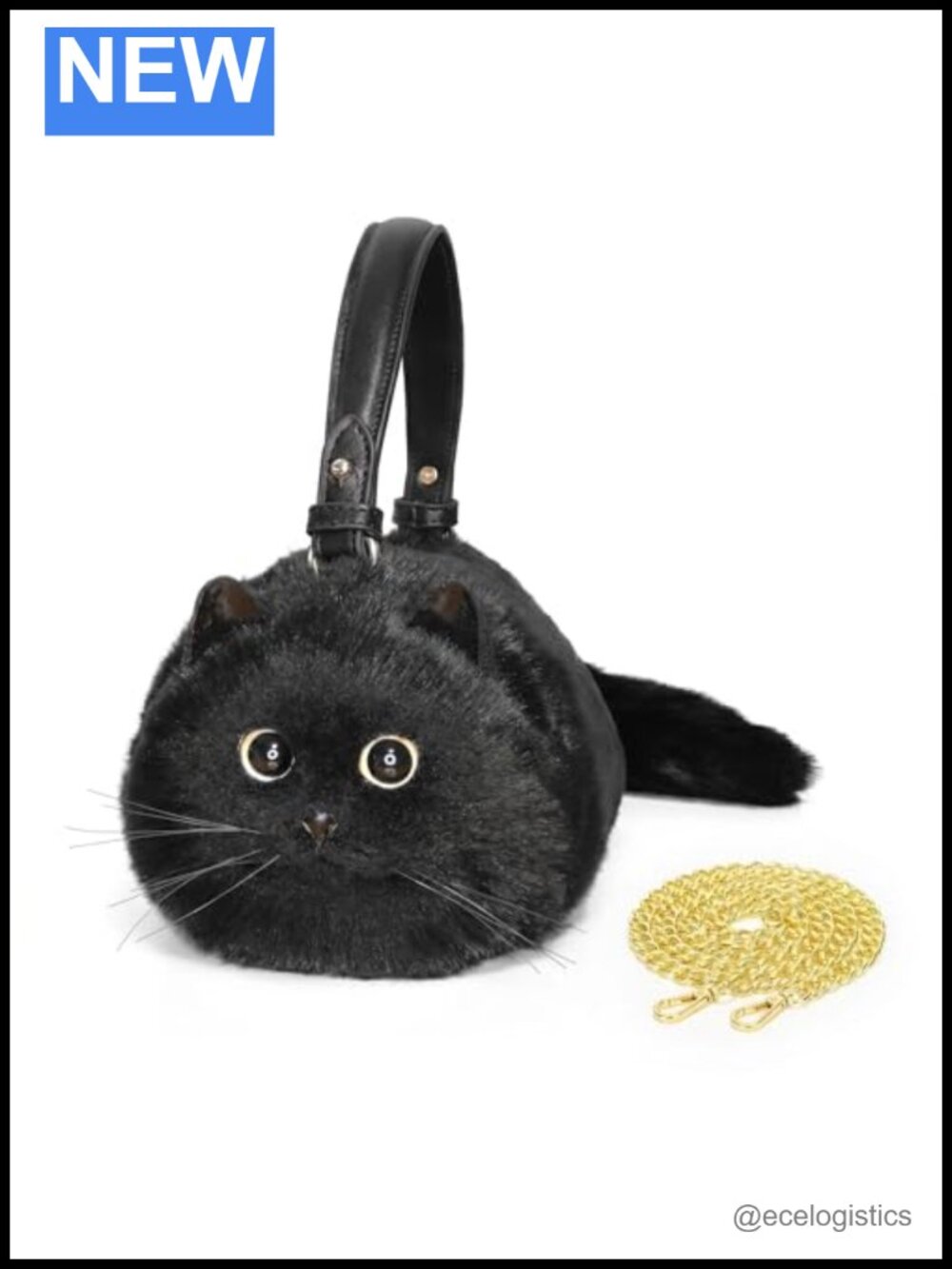 Puffy Plush Cat Crossbody Handbag for Women, Cute 3D Eyes, Soft Faux Fur